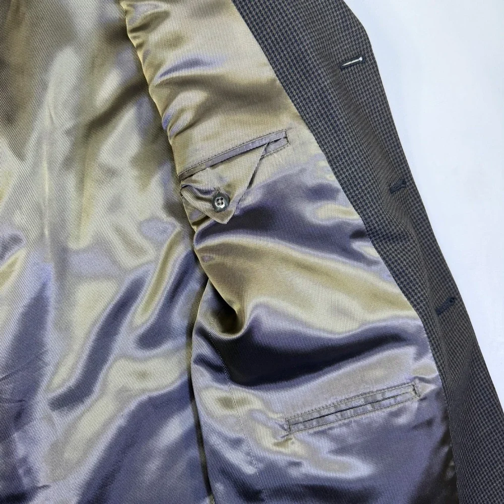 Oscar de la Renta 42R Sport Coat Blazer Brown Micro Houndstooth‎ Wool Cashmere